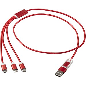 Versatile 5-1 recycled aluminium charging cable, red