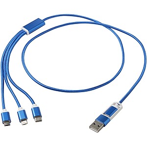 Versatile 5-1 recycled aluminium charging cable, royal blue