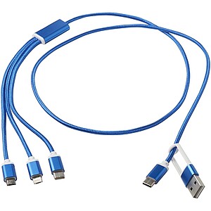 Versatile 5-1 recycled aluminium charging cable, royal blue