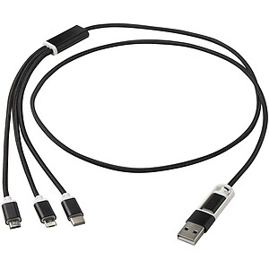 Versatile 5-1 recycled aluminium charging cable, solid black