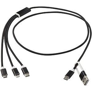 Versatile 5-1 recycled aluminium charging cable, solid black