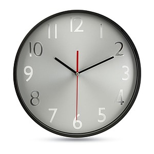 Wall clock w silver background, black
