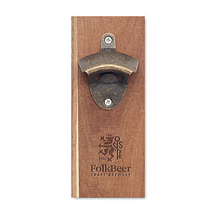Wall mounted bottle opener in acacia wood and iron