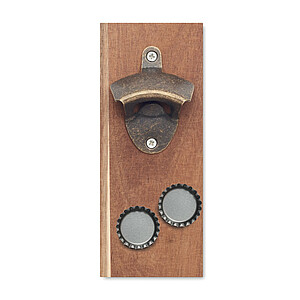 Wall mounted bottle opener in acacia wood and iron