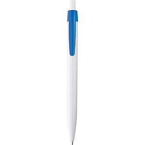 White plastic ballpen with coloured clip, blue