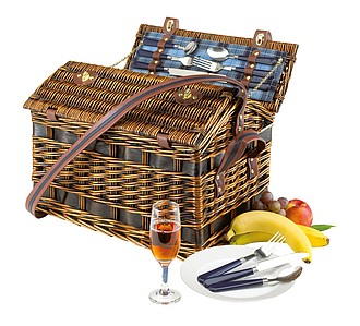 Willow picnic basket "Summertime" for 4 people,colour blue