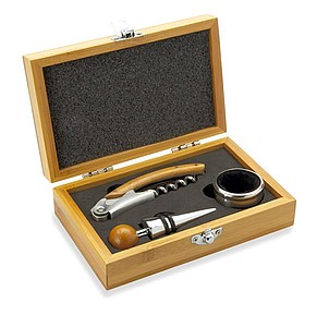 Wine set in bamboo box, wood
