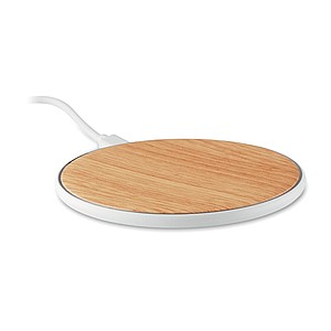 Wireless charger in ABS with bamboo look on the top. Connect device to your computer, place smartpho