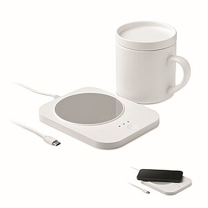 Wireless charger mug warmer set, white
