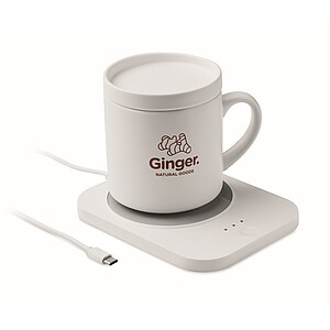 Wireless charger mug warmer set, white