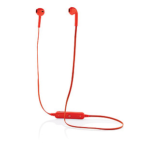 Wireless earbuds in pouch, red