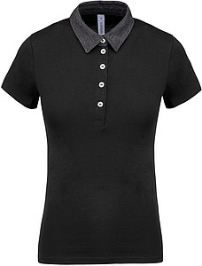 Women s KARIBAN TWO-TONE JERSEY POLO SHIRT, black/dark grey heather, 2XL