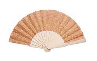 Wood hand fan with cork fabric