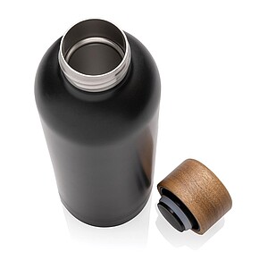 Wood RCS certified recycled stainless steel vacuum bottle, black