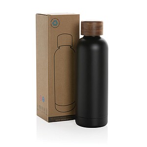 Wood RCS certified recycled stainless steel vacuum bottle, black