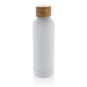 Wood RCS certified recycled stainless steel vacuum bottle, white