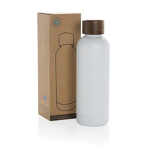 Wood RCS certified recycled stainless steel vacuum bottle, white