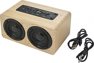 Wooden speaker with wireless technology and double speakers of 5 W each.