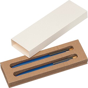 Writing set with pen and mechanical pencil made from recycled aluminium, blue