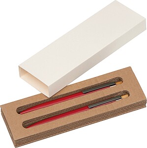 Writing set with pen and mechanical pencil made from recycled aluminium, red