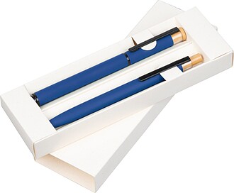 Writing set with pen and rollerball made from recycled aluminium, blue