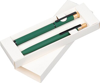 Writing set with pen and rollerball made from recycled aluminium, green