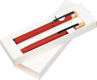 Writing set with pen and rollerball made from recycled aluminium, red