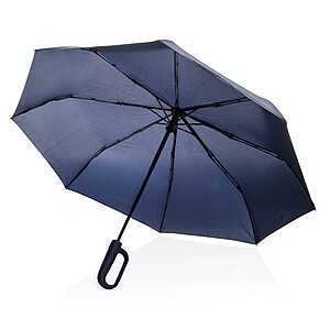 Yara 21" AWARE™ RPET solid colour umbrella with carabiner, navy
